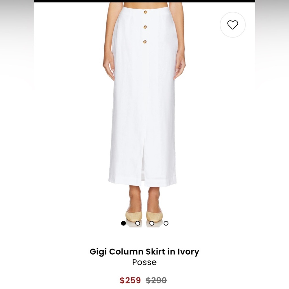 Posse Gigi Linen Column Button Skirt in Ivory/White Size Small